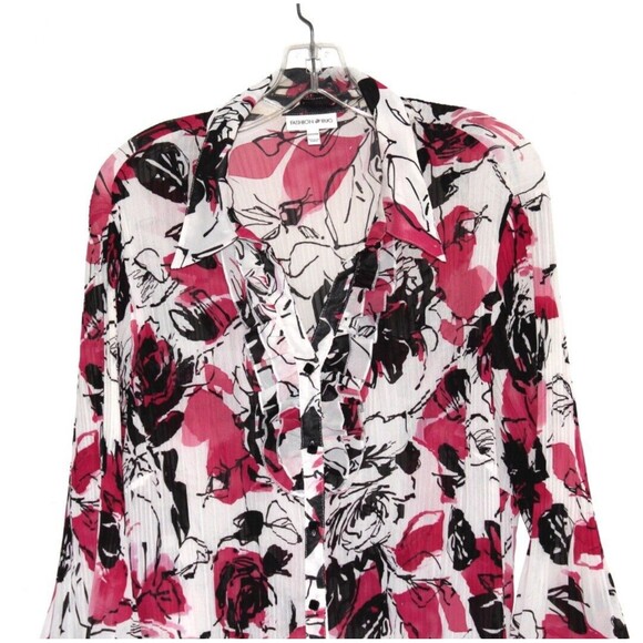 Fashion Bug Blouse Sz 22/24 Accordion Pleated V Neck Bell Sleeves Floral - Picture 1 of 8